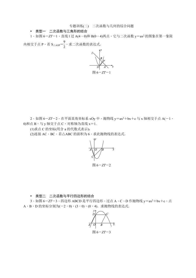 北师大版九年级数学下册专题训练(二)二次函数与几何的综合问题（含答案）_第1页