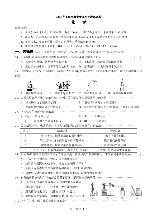 2022年湖南省岳阳市中考化学试题.pdf_第1页