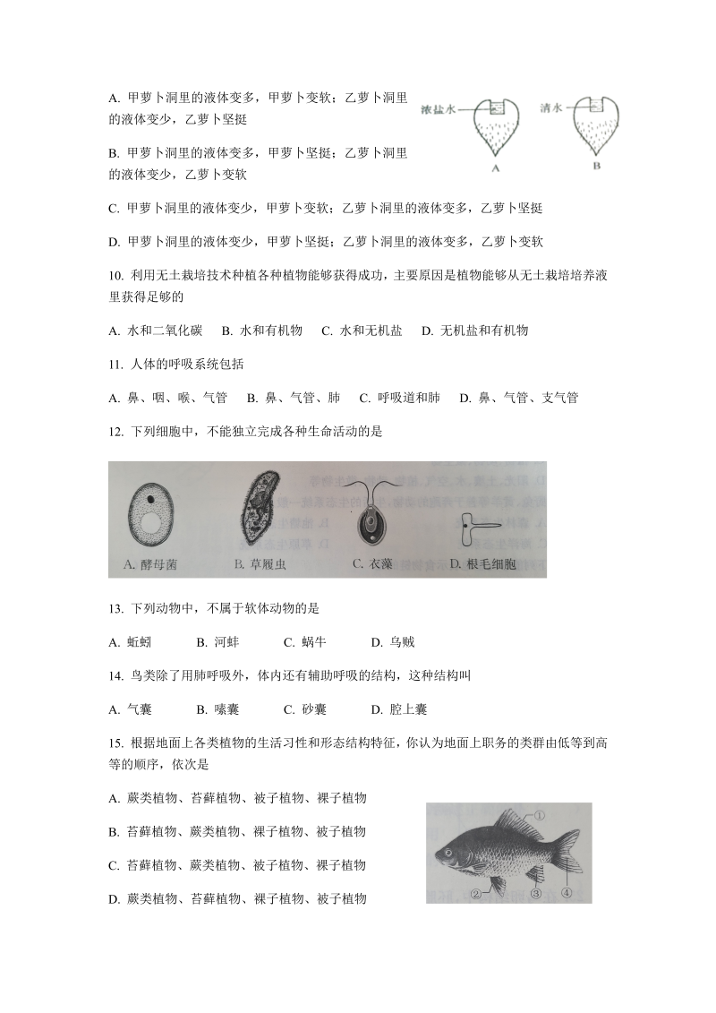 2021年江苏省扬州市八年级生物会考真题.docx_第2页
