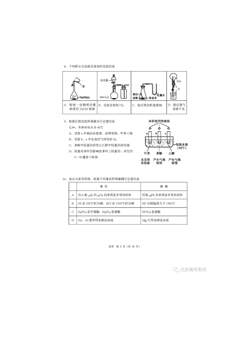 2020北京高考适应性考试试卷化学.docx_第3页