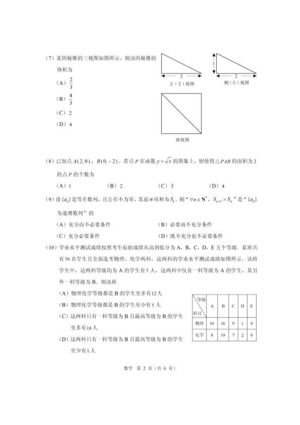 2020北京高考适应性考试试卷数学.pdf_第2页