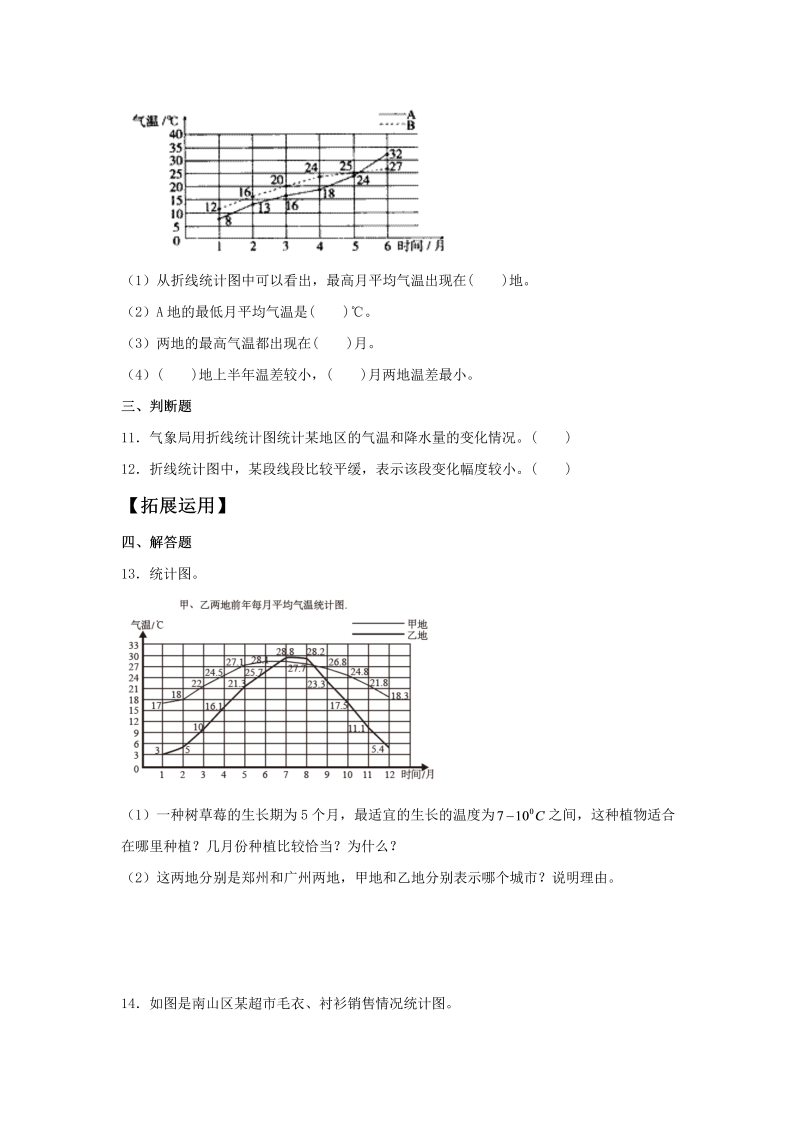五年级数学下册  分层训练 2.2 复式折线统计图 基础+拔高 同步练习 （含答案）（苏教版）_第4页