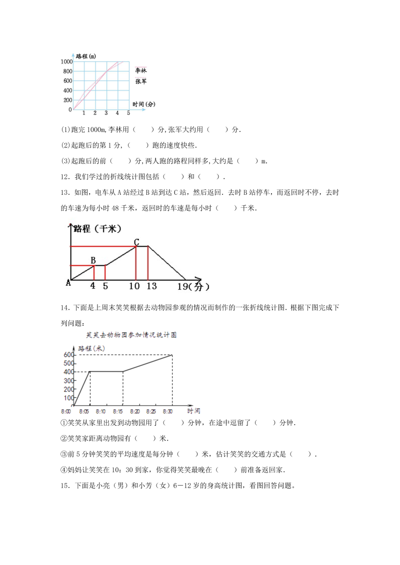 五年级数学下册  分层训练 基础+拔高 单元测试-第二单元 折线统计图（基础卷） （含答案）（苏教版）_第4页