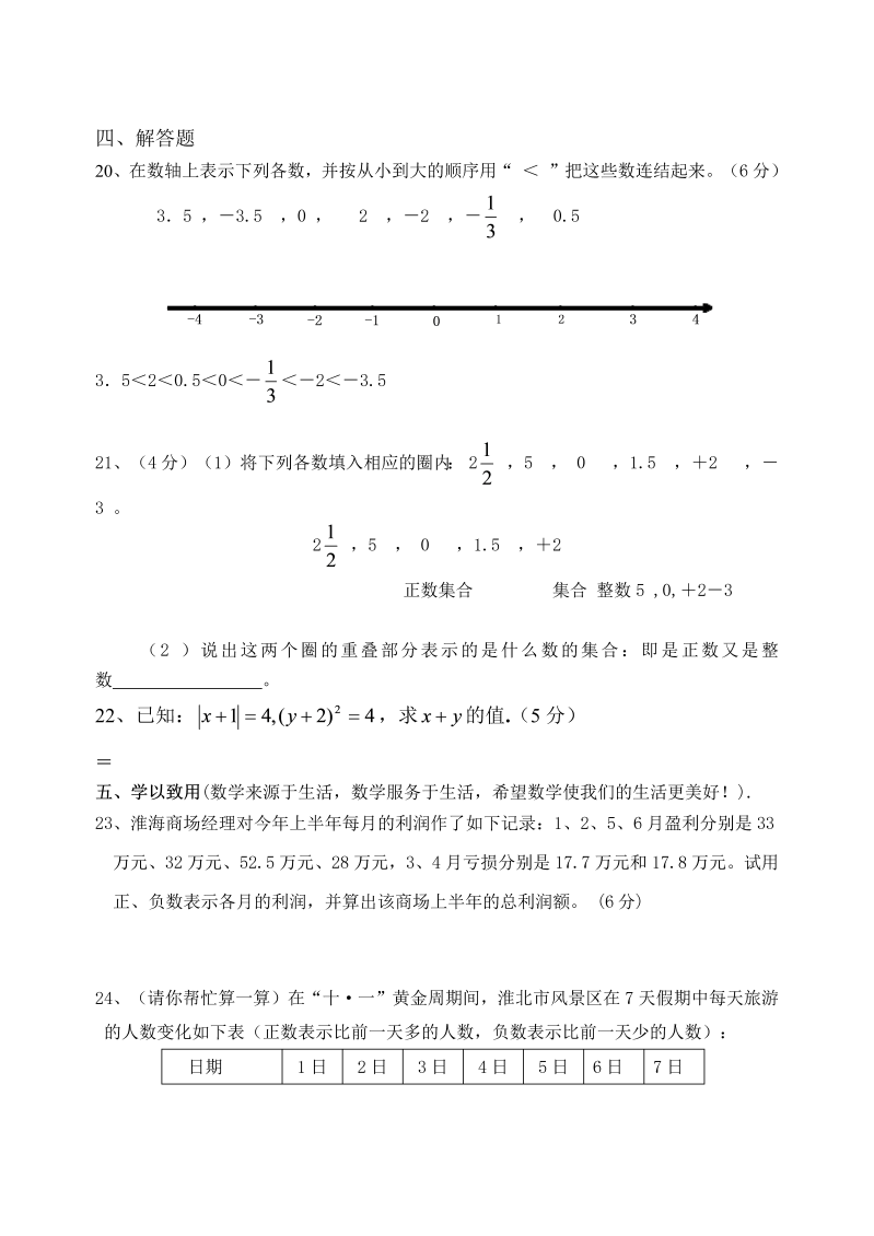 七年级数学《第一章：有理数》练习试卷1_第3页