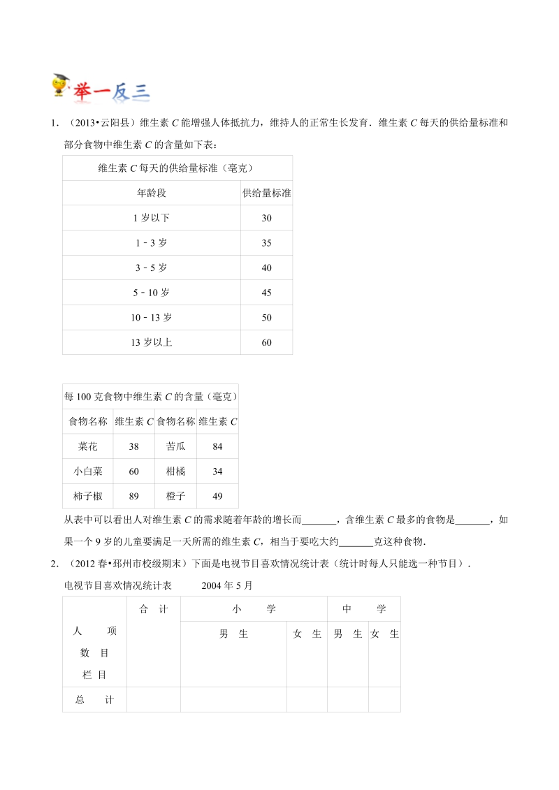 第6讲 统计表和条形统计图（二）（学生版）_第2页