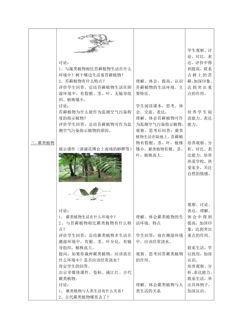 七年级生物《藻类苔藓和蕨类植物》教学设计教案_第3页