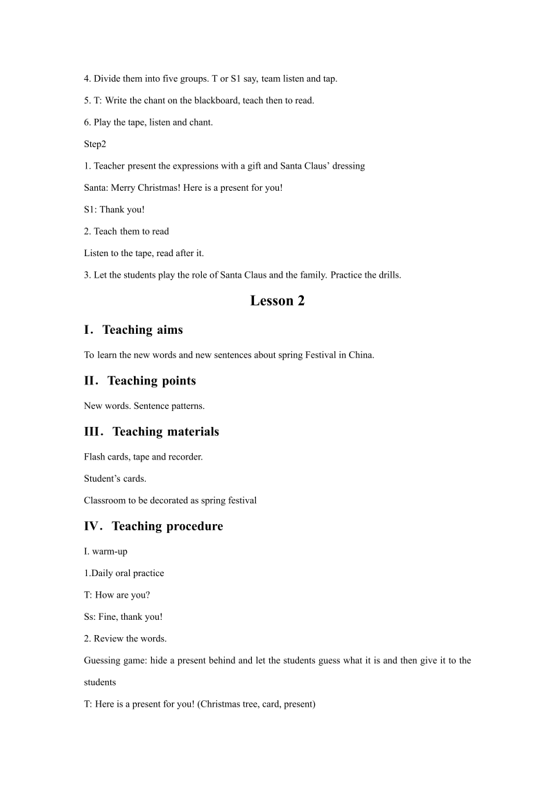 小学英语二年级Unit 6 Happy Holidays 教案2_第2页