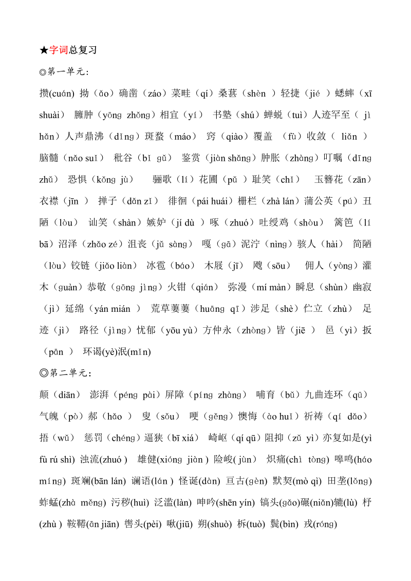 初中语文 七年级语文下册复习资料