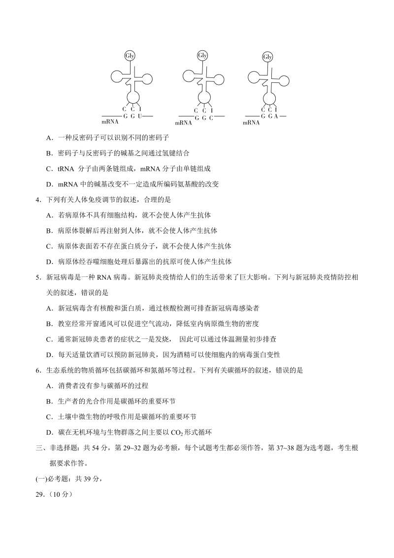 2020年全国卷Ⅲ理综生物高考试题（word版，含答案）_第2页