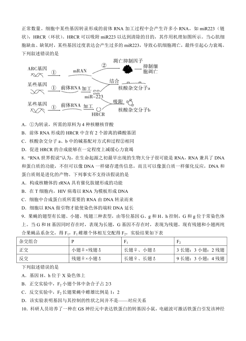 山东省济宁市2021-2022学年高三上学期期末考试 生物_第3页