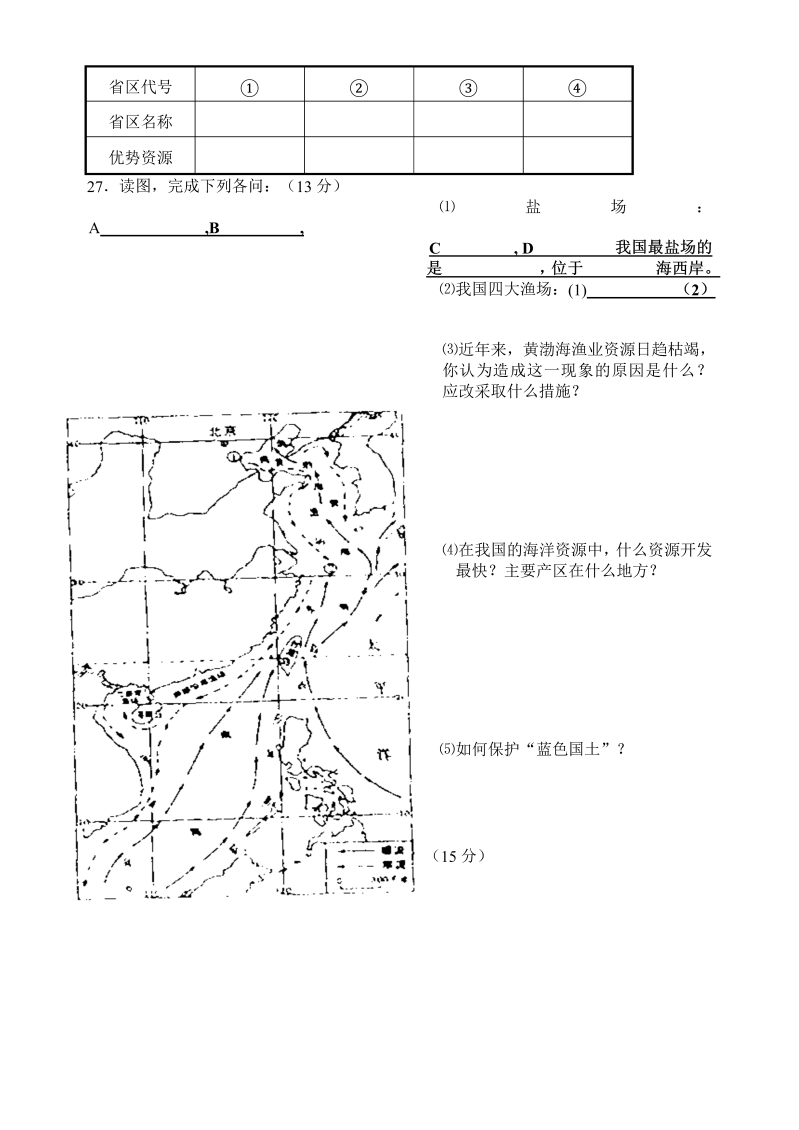 八年级地理《第三章：中国的自然资源》单元检测试卷()_第3页