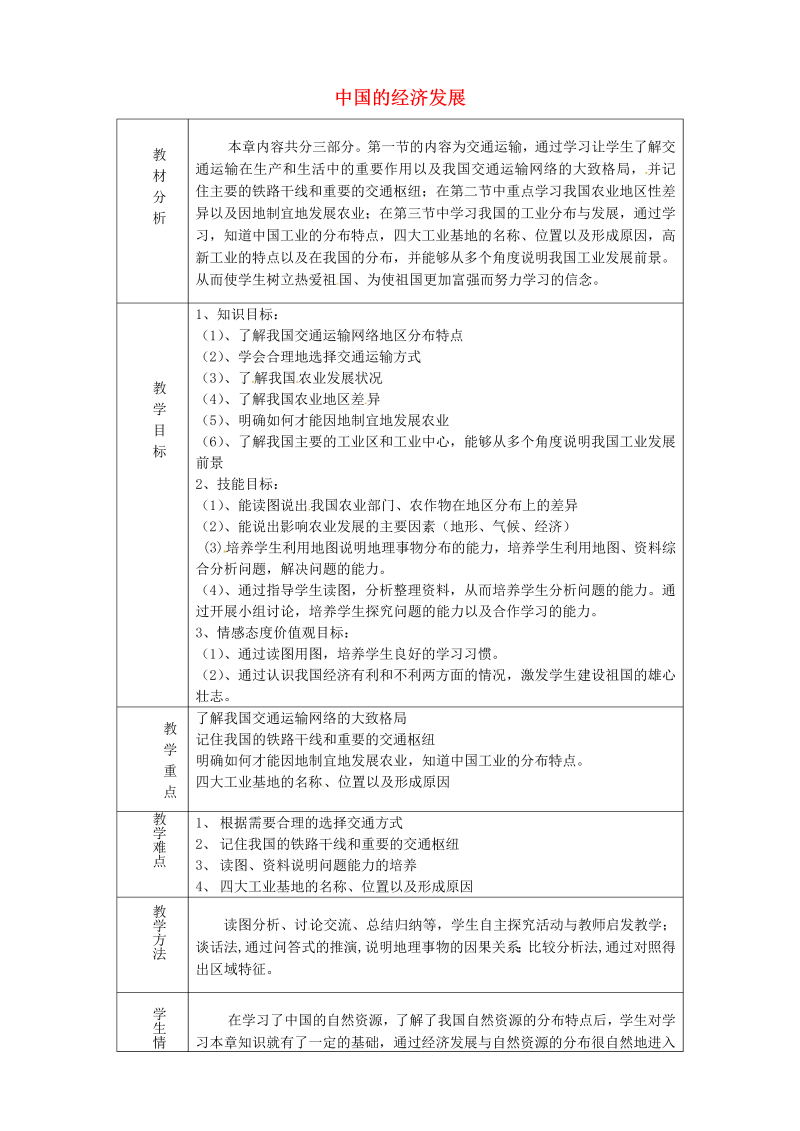 八年级地理《中国的经济发展》教学设计教案(03)
