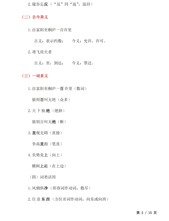 初中语文 八年级上册 第12课《与朱元思书》知识点及练习题_第2页