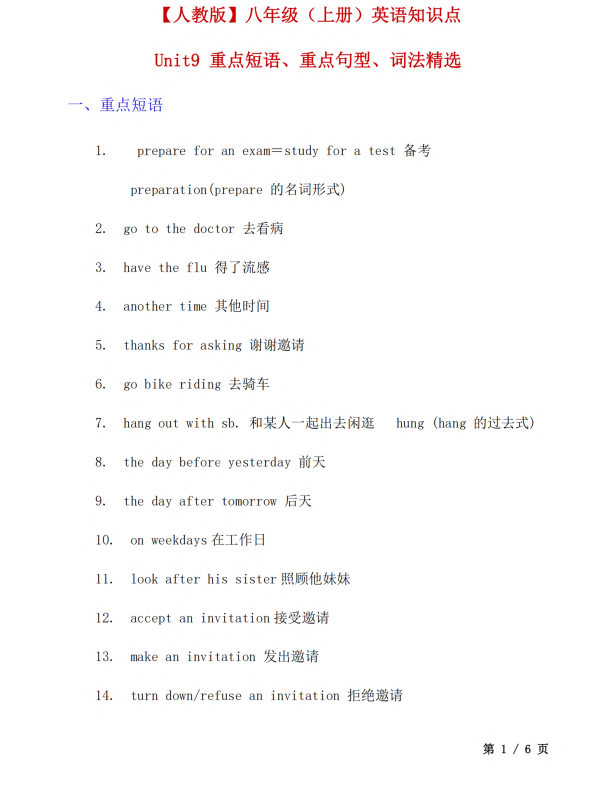 9. 【人教】八上英语Unit 9 学习重点 _第1页