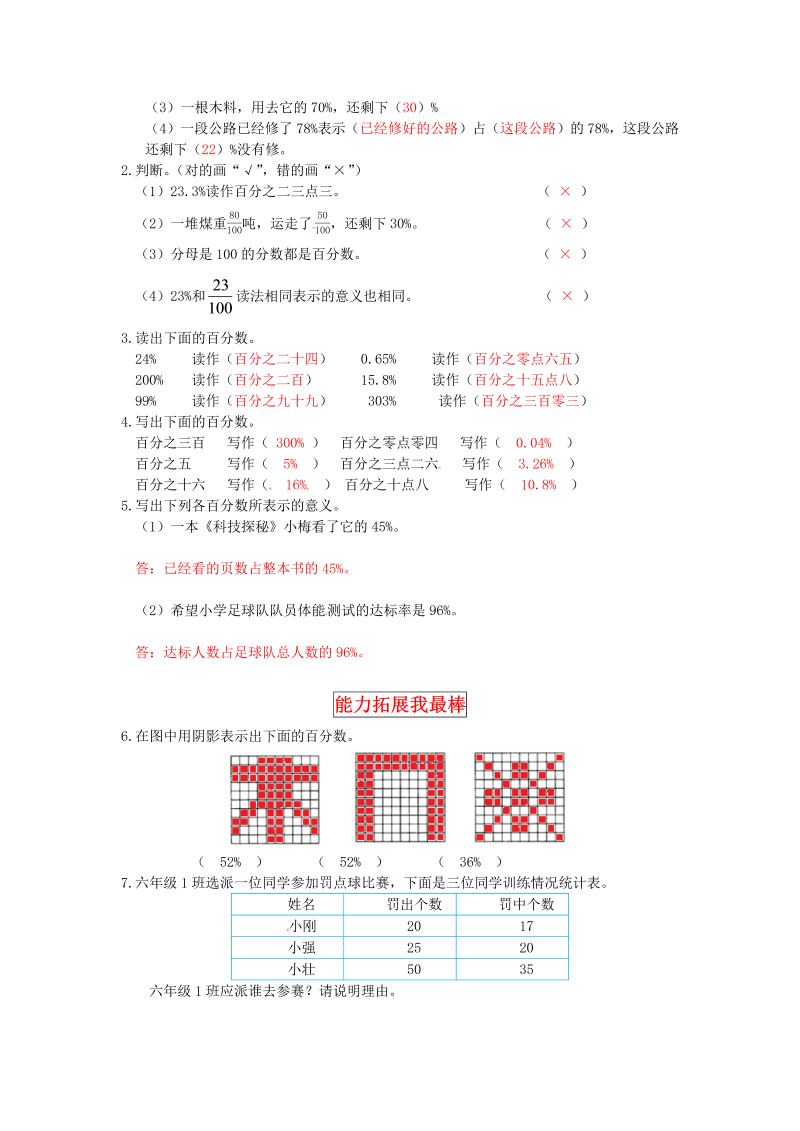 六年级数学上册  【同步讲练】4.百分数 第一课时 百分数的认识教材详解+分层训练（，含答案）（北师大版）_第4页