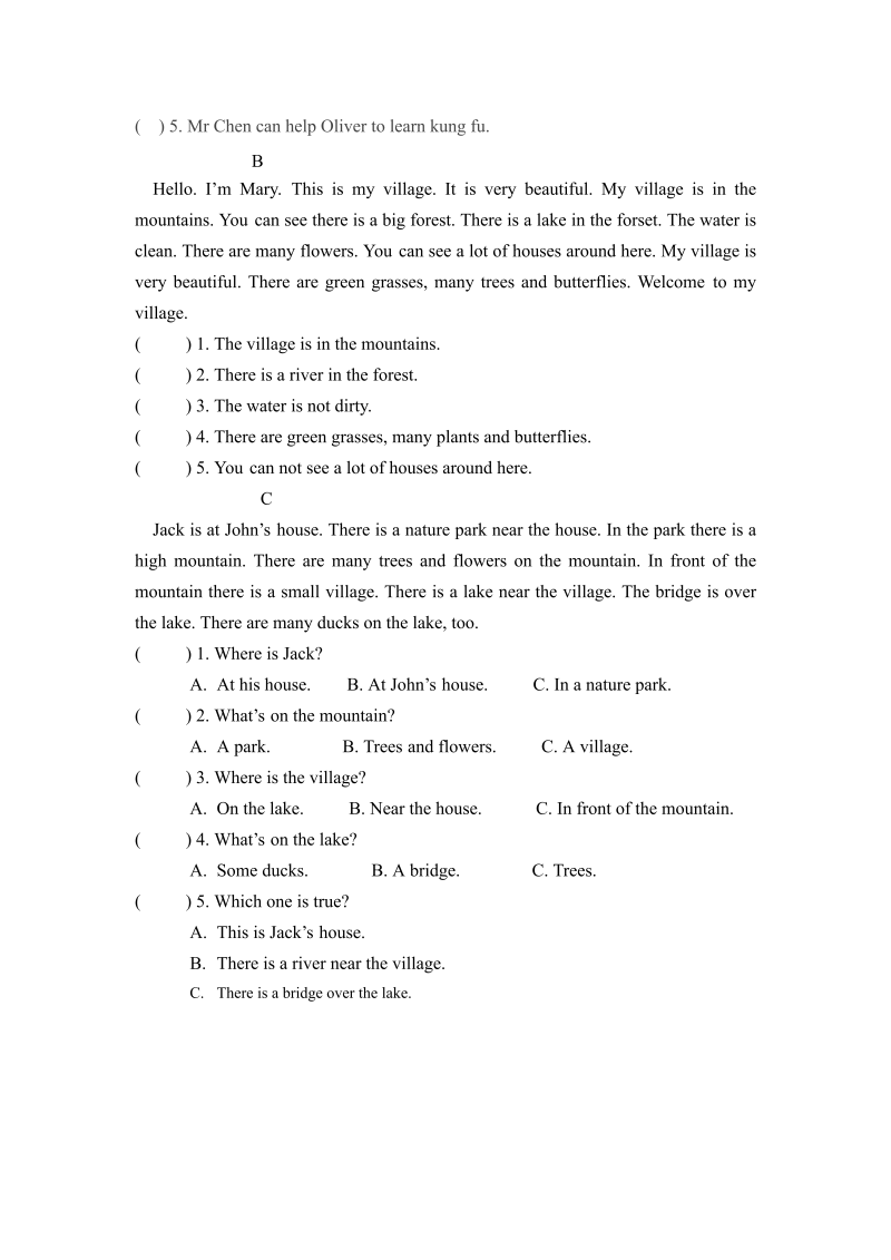 五年级英语上册  期末专项卷文章  （word版，含答案）（人教版PEP）_第4页