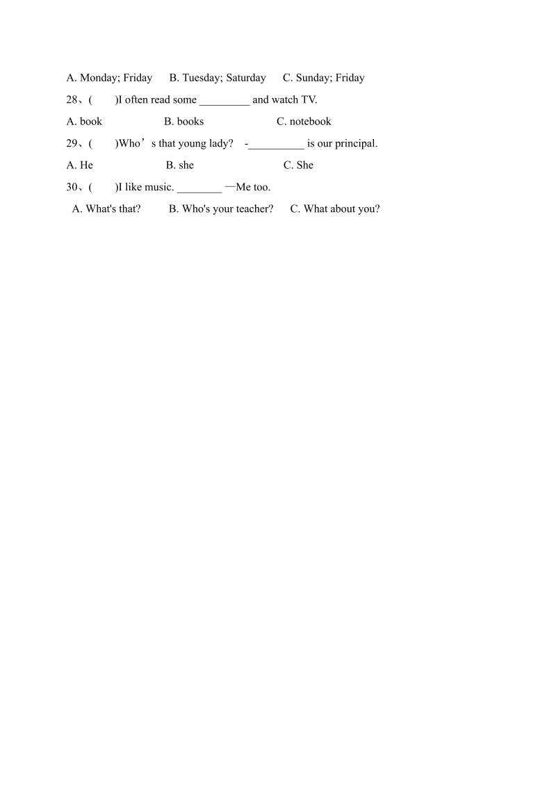 五年级英语上册  【单元专项】Unit 2  My week 语法（含答案）（人教版PEP）_第3页