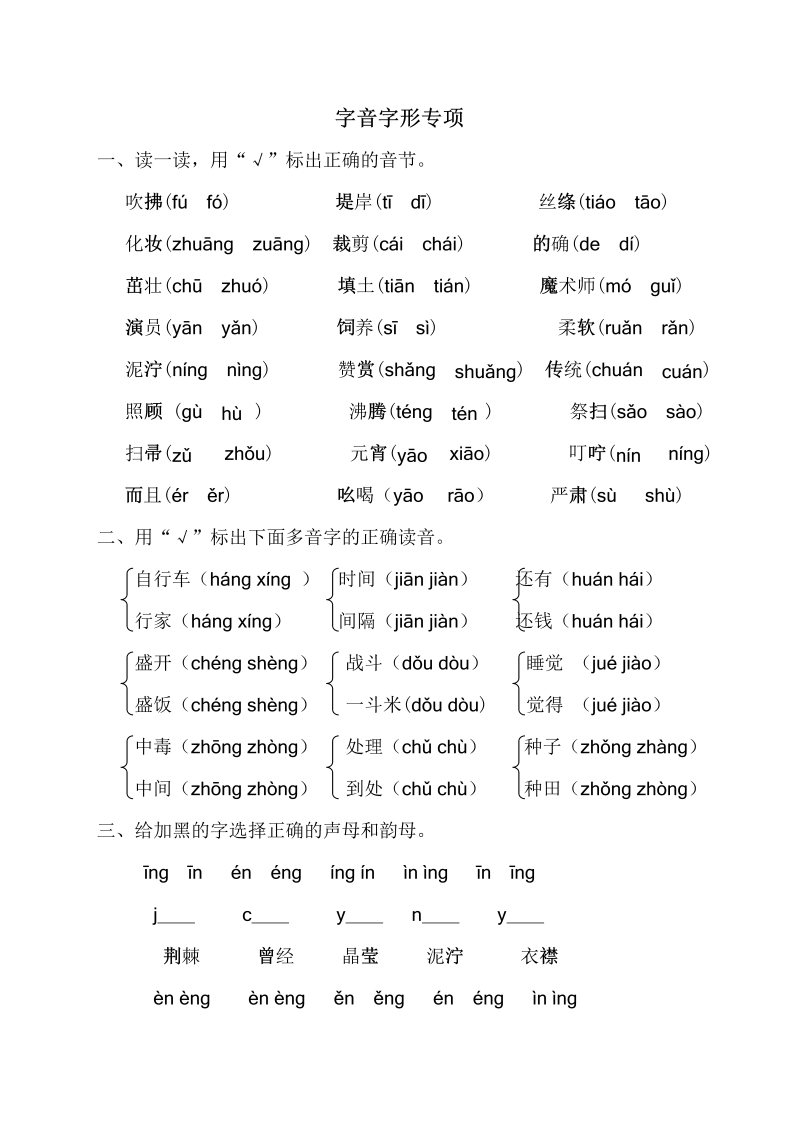 二年级语文下册  字音字形专项（统编版）