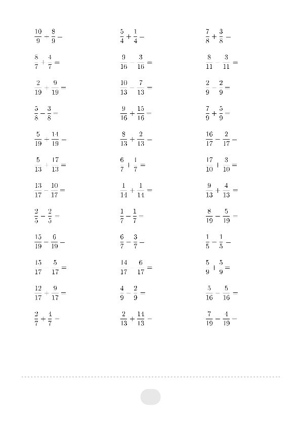 五年级数学下册  口算题 (同分母分数加减法) 1500题（人教版）_第2页