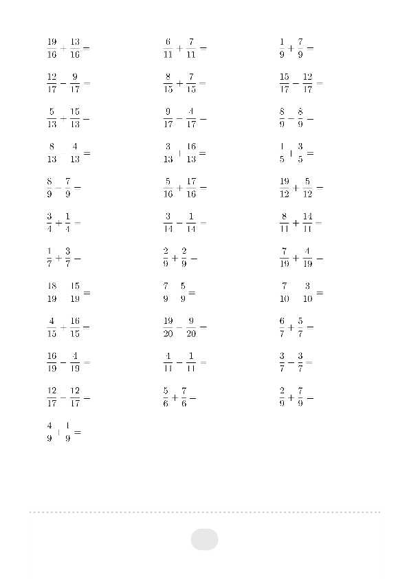 五年级数学下册  口算题 (同分母分数加减法) 1500题（人教版）_第3页
