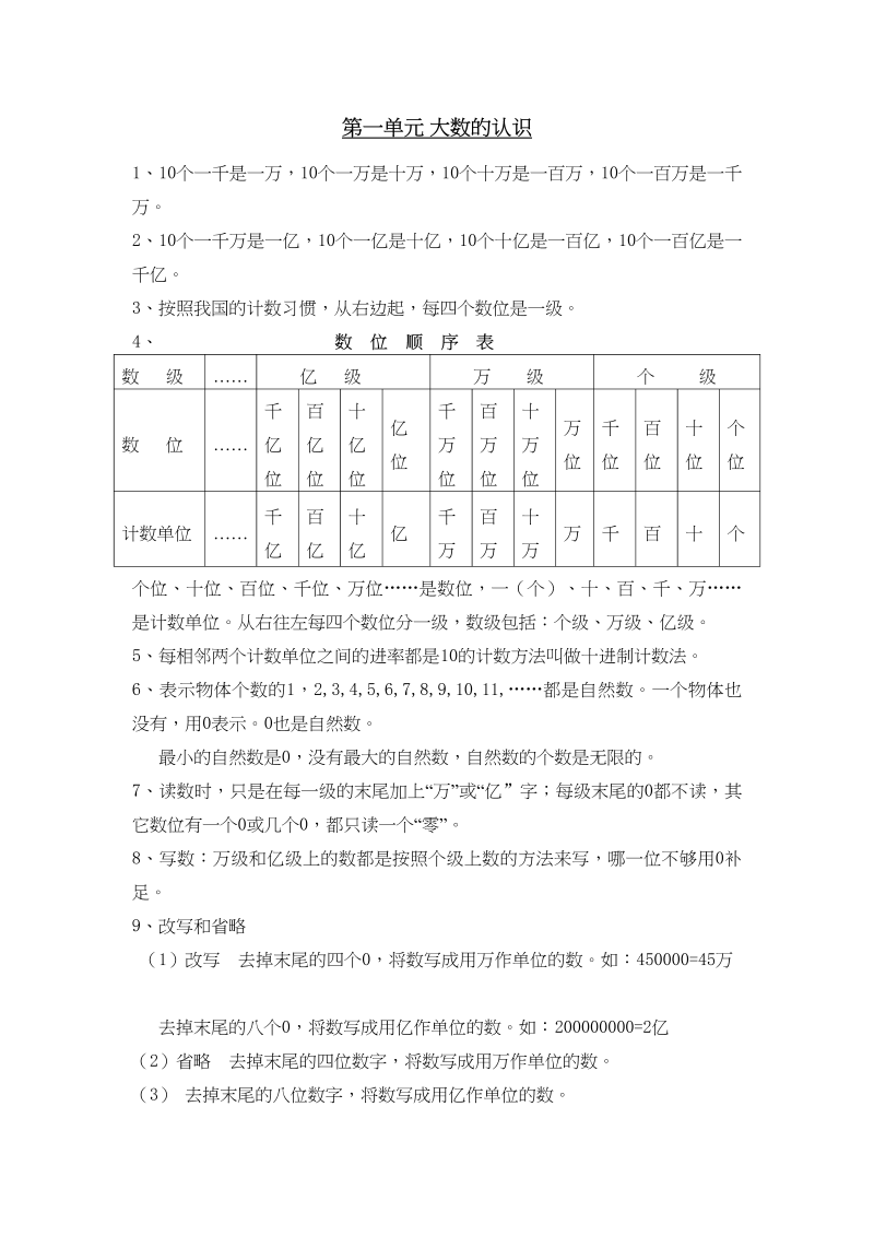 四年级数学上册第1单元归纳总结（人教版）