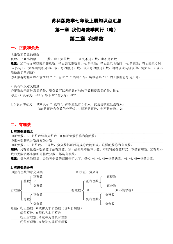 1.苏科版数学七年级上册知识点总结